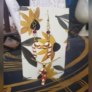 Handmade Crystal and Candy Cane Gold Jewelry Set With Sterling Silver Hooks